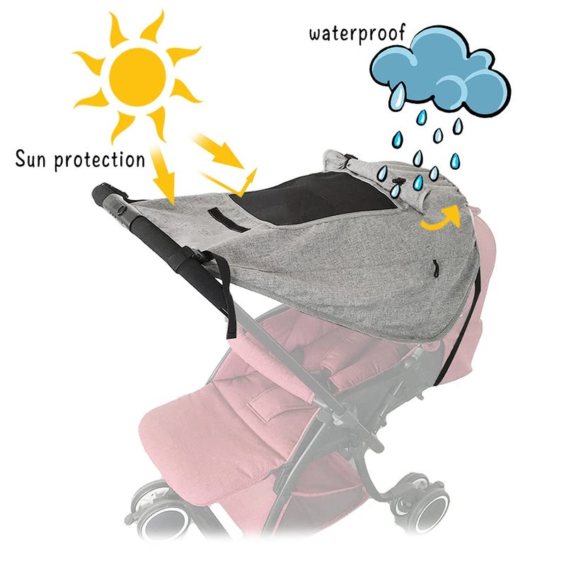 Apol Pram Sunshade Sun Cover, Sun Shade Stroller for Baby, Universal Waterproof Stroller Sunshade Cover Anti-UV with Viewing Window for Stroller(Grey) - Image 3